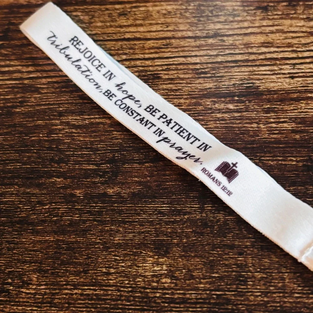 Romans 12:12 Scripture Wristlet Keychain White Fabric Bible Verse Lanyard Clasp